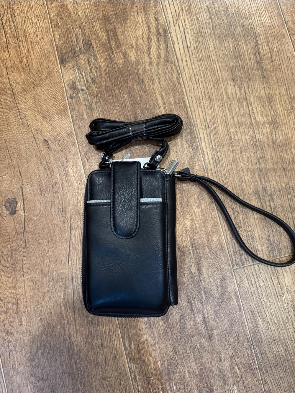 Kohl's Black Faux Leather Crossbody Wristlet with Tassel